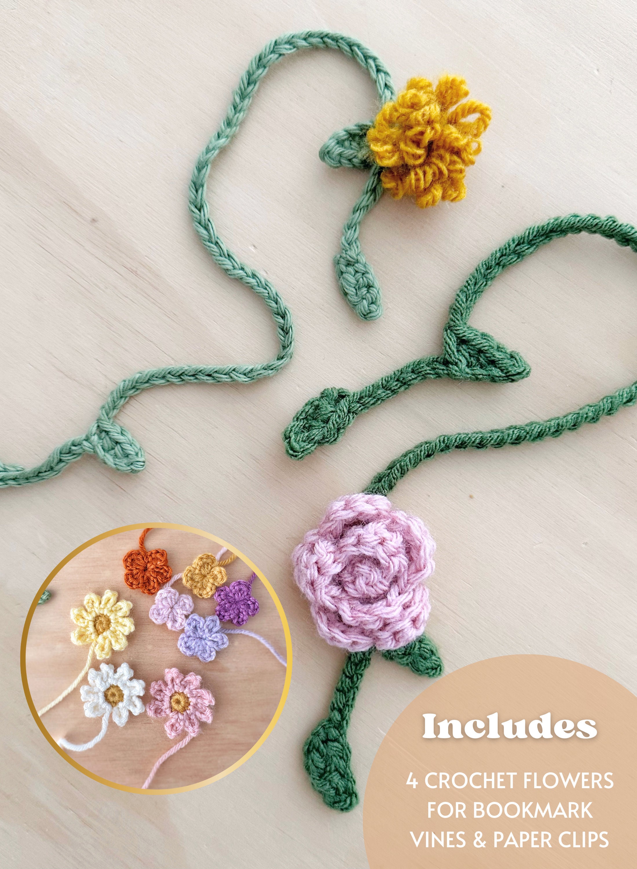 Handmade Crochet Flower Bookmarks - 5 Pack Colorful Cotton Book Page Holders