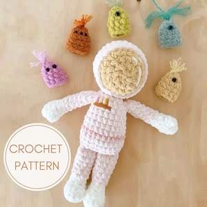 Astronaute Apollo || Astronaute de 30 cm (12 po.) + marionnettes à doigts extraterrestres, motif au crochet