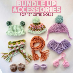 Cutie Doll Bundle Zubehör || Häkelanleitung, Puppenkleidung für 12” Puppe