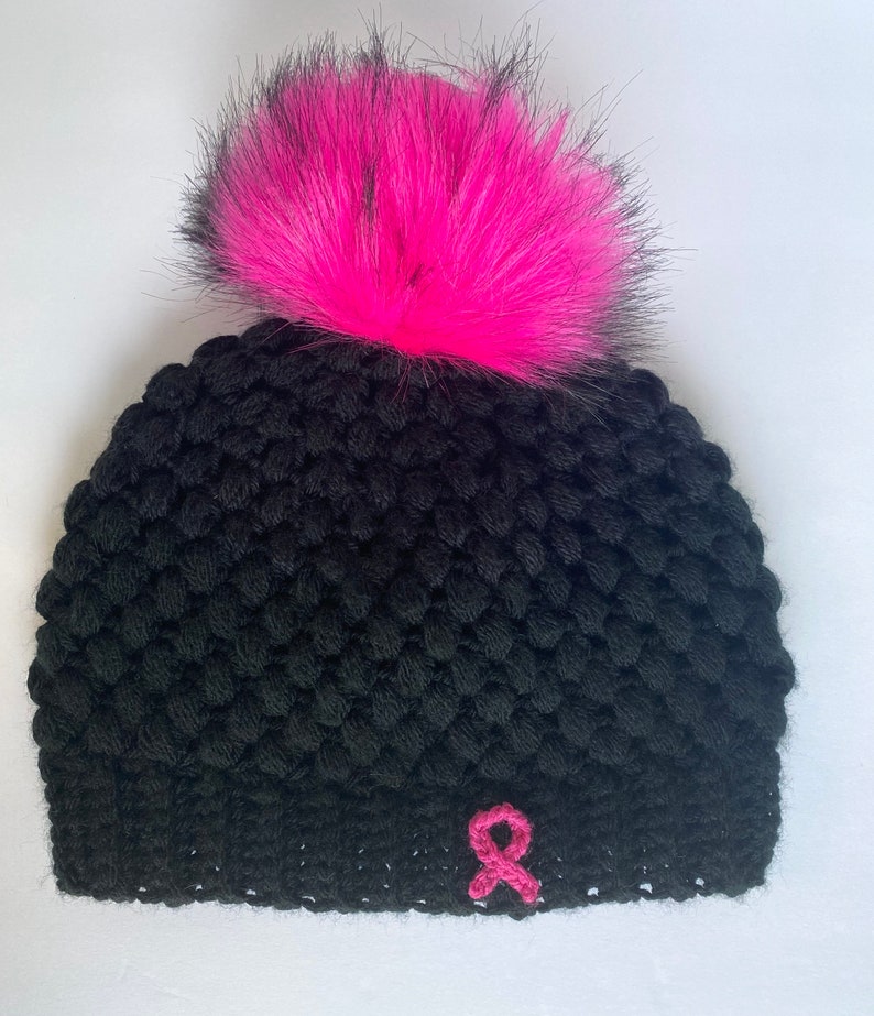 Breast Cancer Beanie Fur Pom Beanie Etsy
