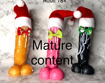 Jabón con forma de pene de gorro de Papá Noel, jabón con forma de pene de 16,5 cm, jabón de broma "Papá Noel sucio" Jabón Willy