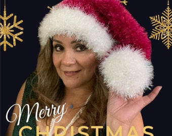 Gorro de Papá Noel de punto grueso: gorro navideño de cola larga para adultos