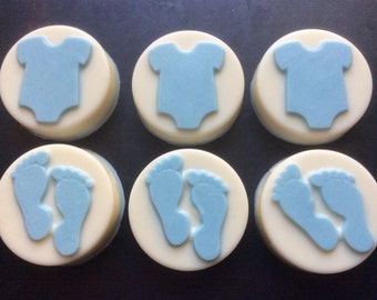 Baby footprint soap, baby boy blue feet shower soap favors, blue infant bodysuit soap, set of 10