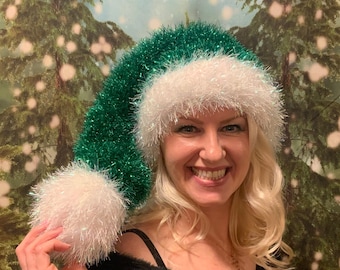 Gorro de Papá Noel de punto grueso: gorro festivo extragrande con cola larga