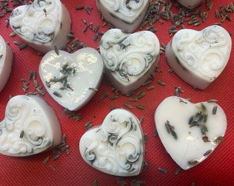 Set of 10 MINI heart shaped soap favors, fully assembled, real dried lavender