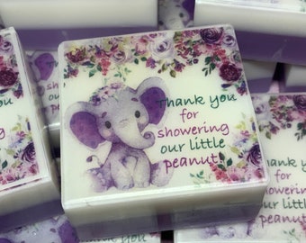 Jabones de elefante para baby shower: Set de 10 jabones morados unisex