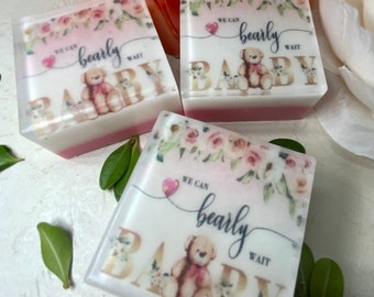Recuerdos de jabón para baby shower: temática de osito rosa, juego de 10