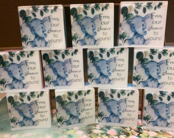 Jabón de recuerdo para baby shower con forma de elefante: hojas verdes, juego de 10