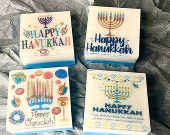 Juego de regalo de 4 jabones con imagen de Hanukkah