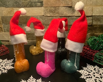 Gorro de Papá Noel con forma de pene, jabón, mordaza, regalo navideño divertido. Incluye gorro de Papá Noel, pene, jabón de 4,5 pulgadas.