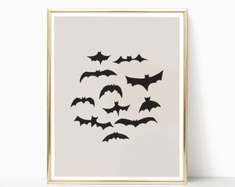 HALLOWEEN BATS, Illustration, bat print, Wall decor, trick or treat, ART Print, Wall Art Decor, digital, fall, printable, animal art, bats