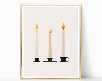 Candlestick Illustration PRINTABLE, silent night, autumn, Candle Light, Wall decor, Flame, Cozy, Wall Art Decor, CHRISTMAS, Winter Art Print
