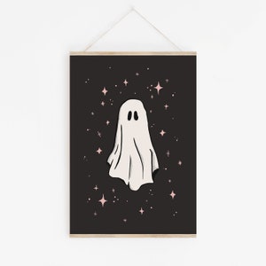 Ghost Sparkle, Sheet Ghost, AUTUMN, HALLOWEEN Print, Fall, Wall decor, modern, October, Halloween art, digital, printable, spooky night art