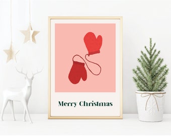 Winter Mittens Poster Art, Christmas PRINTABLE Wall Art, digital painting, HOLIDAY Poster Print, Modern Home Decor, Digital Download, Cozy