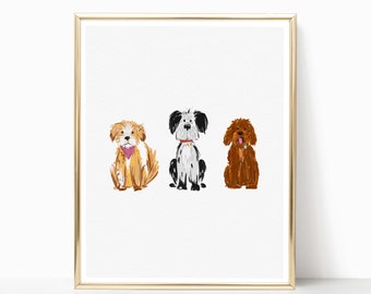 DOG DOODLE Illustration, Wall Art Poster, Hanging Wall Art, Dog artwork, dog collection, Watercolor painting, digital artwork, PRINTABLE