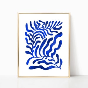 MATISSE Print Abstract Royal Blue, Wall decor, Plant, Line Illustration ART Print, Wall Art Decor, digital, printable, leaf, BLUE Print
