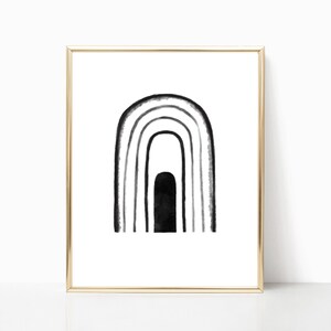 Modern PRINTABLE Wall Art, Black, Grey, Pencil Illustrated RAINBOW Sign, ARCHES Print Art, Modern Abstract Wall Art, Digital Download