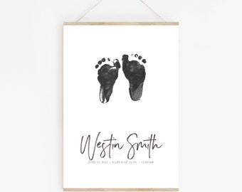 Personalized baby name, newborn footprint, baby printable, birth poster, footprint nursery wall art, new baby gift, custom baby decor print