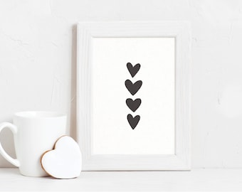 Valentine's Day, MODERN Hearts Sign Printable Art, Black Heart Print, black Heart, Classroom Decor, Nursery Decor, DIGITAL Download, artwork