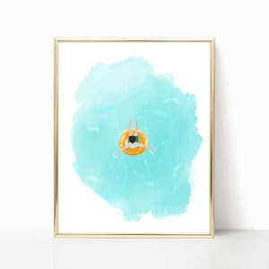 Peut inclure: Une personne flotte sur une bouée jaune gonflable dans une piscine bleue en aquarelle.