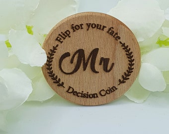 Mr & Mrs Wooden Decision Coin: Couples Gift