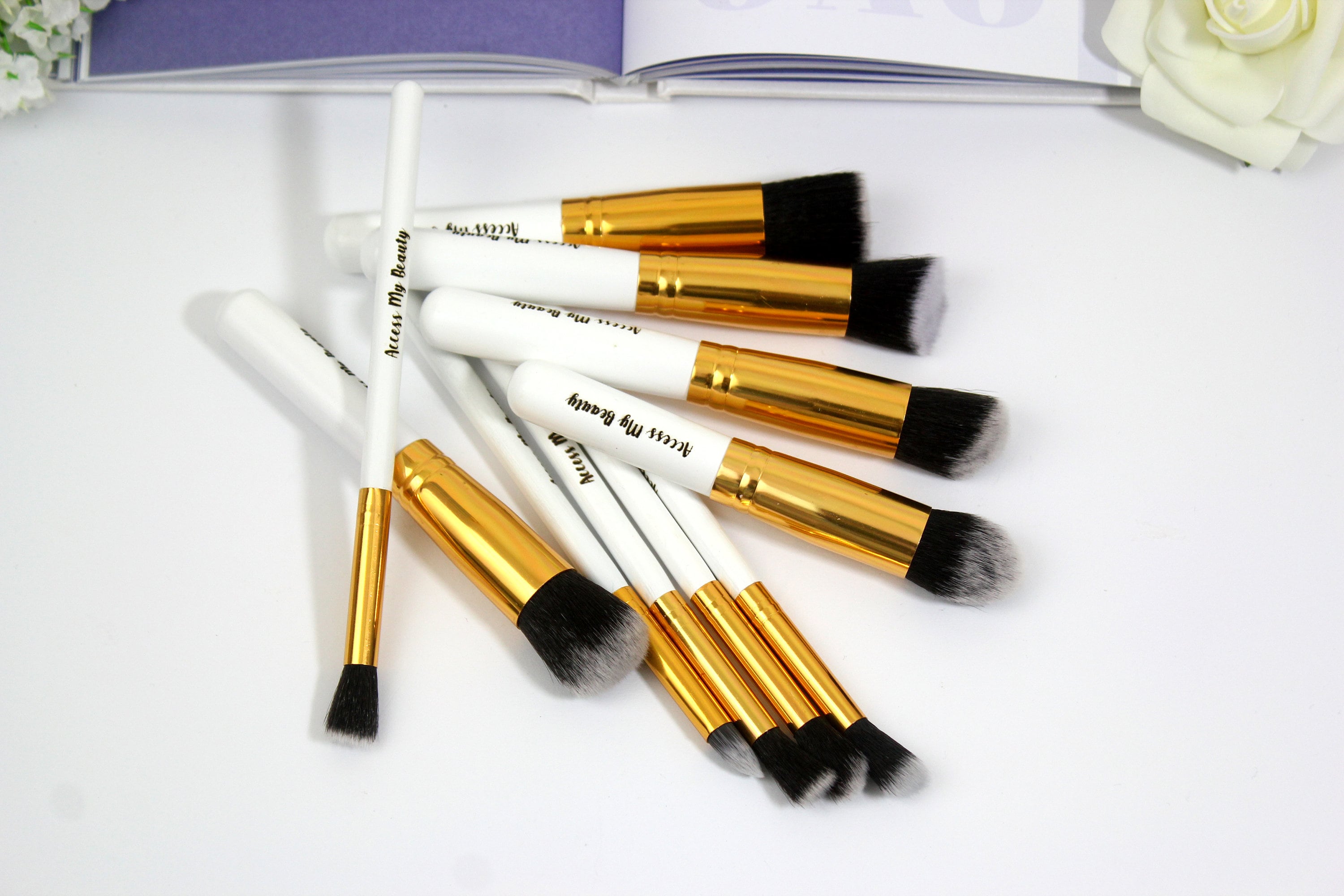 Personalised Make Up Brushes - White & Gold. Natural ...
