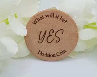 Decision Coin. Yes/No Flip Coin. Stocking Filler. Wooden Decision Coin. Gifts for Friends and Family. Novelty Fun Gifts. Flip Coin.