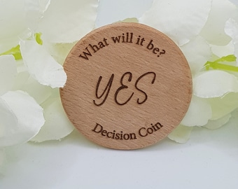 Wooden Decision Coin: Yes/No Flip Coin, Novelty Gift