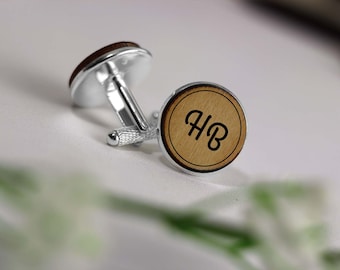 Personalised Double Initials Wooden Engraved Cufflinks. Personalised Wooden Cufflinks. Laser Engraved Wooden Cufflinks. Gifts For Him