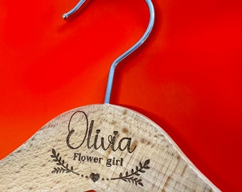 Personalized Wooden Children's Hanger: Engraved Floral Kids Hanger