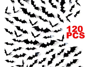 Naklejki ścienne 3D z czarnym nietoperzem: dekoracja na imprezę halloweenową (120 szt.)