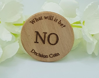 Decision Coin. Yes/No Flip Coin. Stocking Filler. Wooden Decision Coin. Gifts for Friends and Family. Novelty Fun Gifts. Flip Coin.