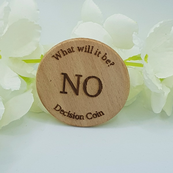 Decision Coin. Yes/No Flip Coin. Stocking Filler. Wooden Decision Coin. Gifts for Friends and Family. Novelty Fun Gifts. Flip Coin.