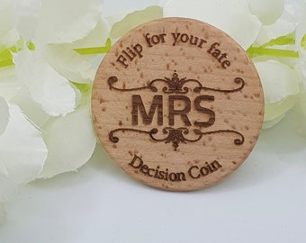 Mr & Mrs Decision Coin. Couples Decision Making Game. Couples Flip Coin. Stocking Filler. Wooden Decision Coin. Gifts for Friends and Family