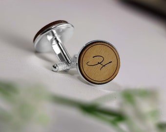 Personalised Initials Wooden Engraved Cufflinks. Personalised Wooden Cufflinks. Laser Engraved Wooden Cufflinks. Gifts For Him