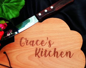 Engraved Cloud Shaped Chopping Board, Customised Wooden Chopping Board, Personalised Breakfast Board, Cheese Board, Wedding New Home Gifts