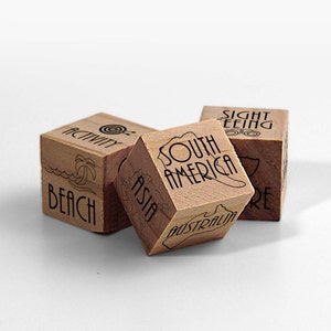 Traveller's Dice. Travel Dice. Holiday Dice. Engraved Dice. Wanderlust Present. Traveller's Present. Present for Couples. Honeymoon Gifts. image 1