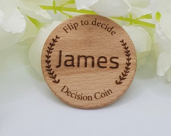 Personalized Wooden Decision Coin: Couples Game, Stocking Filler
