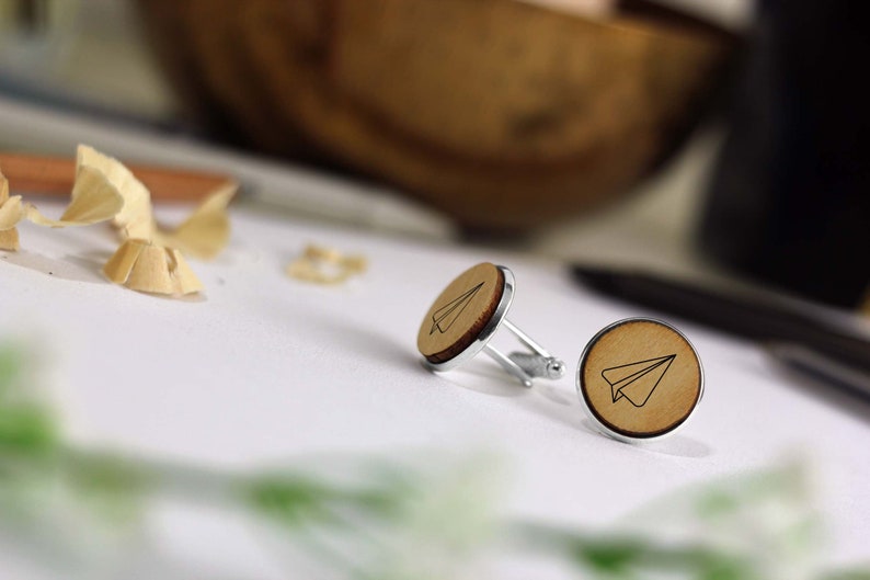 Gifts For Him,Wedding Minimalist Cufflinks Paper Plane Wooden Engraved Cufflinks Laser Engraved Wooden Cufflinks Design Wooden Cufflinks
