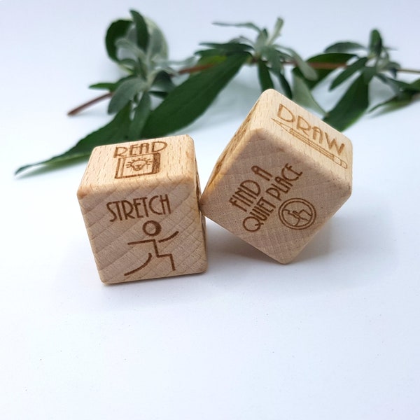 Self Care Dice. Anxiety Relief Dice. Stress Relief Dice. Mental Health Dice. Stocking Gift. Self Care Gift. Wellness Wooden Meditation Dice