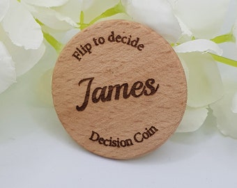 Personalized Wooden Decision Coin: Couples Game, Stocking Filler