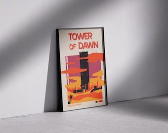 Retro-print Tower of Dawn: fantasyboekkunst uit het midden van de eeuw (digitale download)