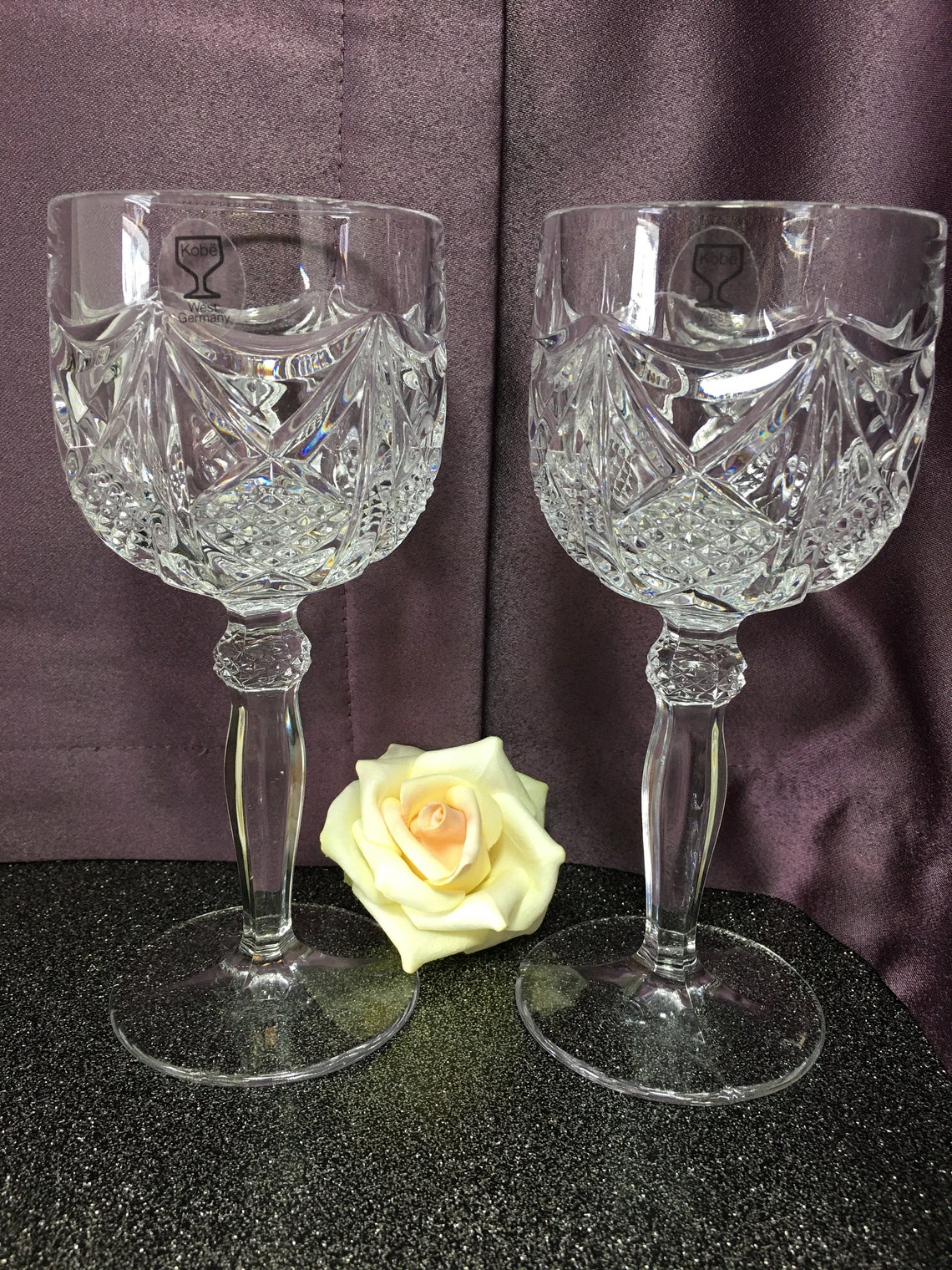 Crystal Wine glasses Kobe west germany set of two Etsy