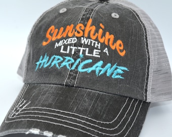 Sunshine Mixed with a Little Hurricane Distressed Trucker hat