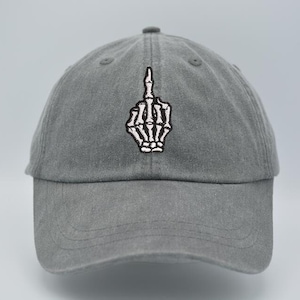 Embroidered Skeleton Hand Cap: Unisex Baseball or Trucker Hat