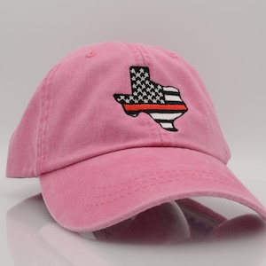 Texas USA Flag Embroidered Baseball Hat - Thin Red/Blue Line