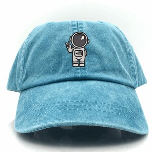 Astronaut Peace Sign Embroidered Baseball Cap: 100% Cotton Dad Hat