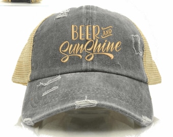 Beer and Sunshine  High Ponytail Messy Bun Cap