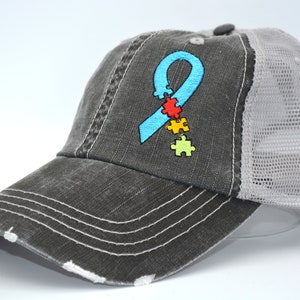 Autism Puzzle Ribbon cap, Embroidered Distressed Trucker Hat Puzzle  autism, puzzle piece, autism Love awareness Hat Unisex Trucker Hat
