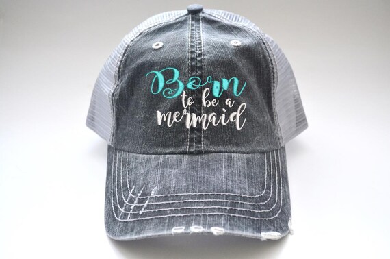 Women\'s Embroidery Adjustable Washed Distressed Casual Trucker Hat Mermaid Mermaid Heart Trucker Hat - Wet Dreamz Hawaii main image 4